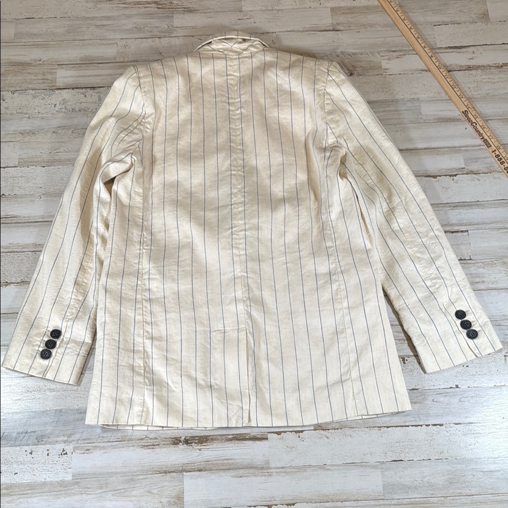 Vanessa Bruno Unlined Pinstriped Blazer Elegant Linen Cotton Blend Suit Jacket - Picture 6 of 8